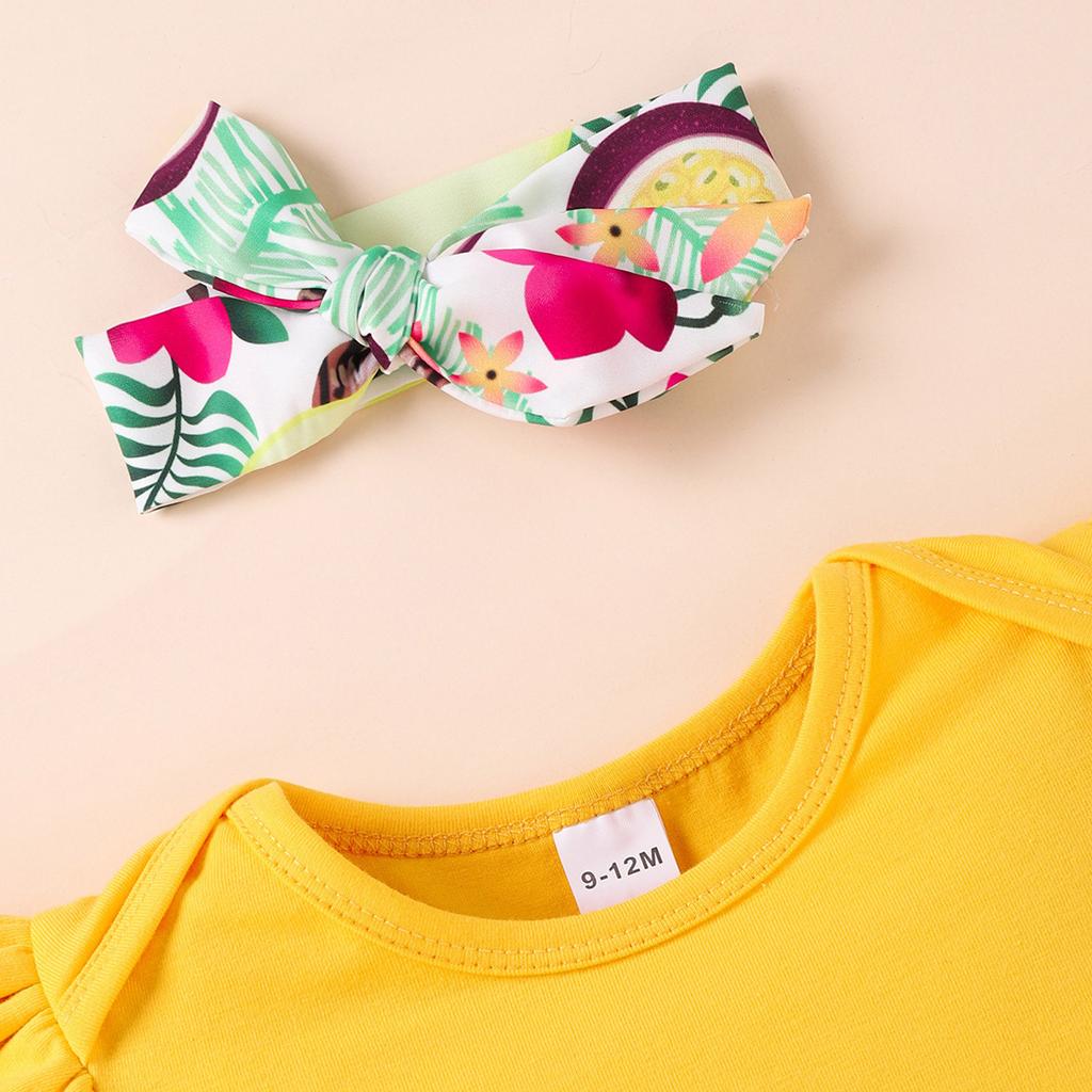 Newborn Infant Baby Girls Fly Sleeve Romper Floral Skirt Hairband Outfits Sets