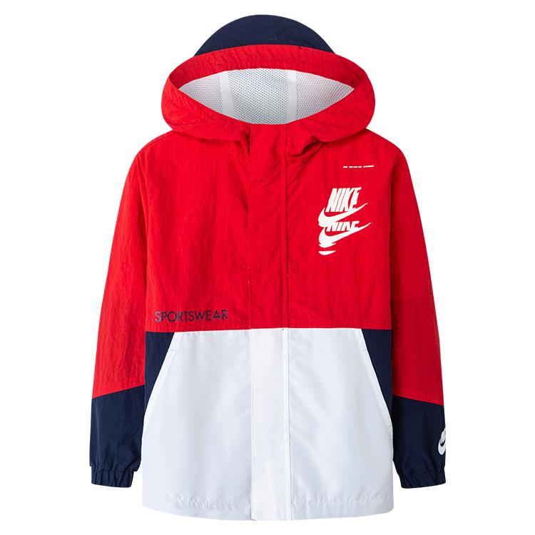Nike Color Block Woven Hooded Windbreaker Kids Jackets Red NY2212002GS-001