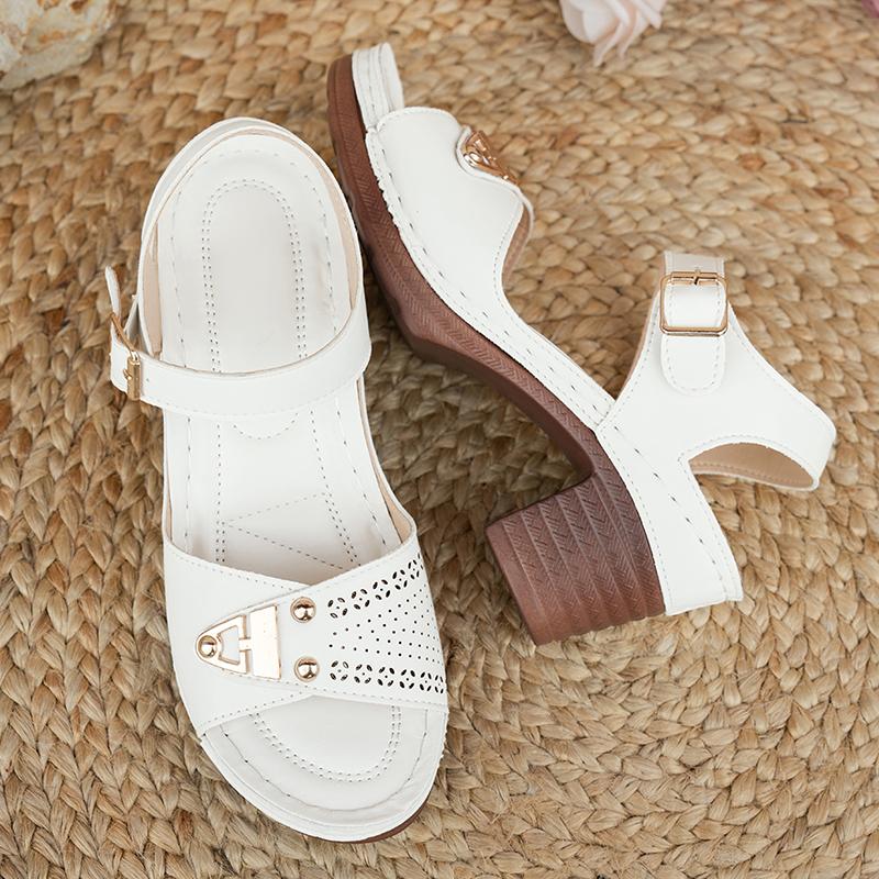 Fashion White Thick High Heels Sandals for Women Summer Lightweight Ankle Buckle Sandles Woman Plus Size Non Slip Beach Sandalias Mujer