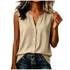 Women's Casual Round Neck Single-Breasted Cotton Linen Sleeveless Top