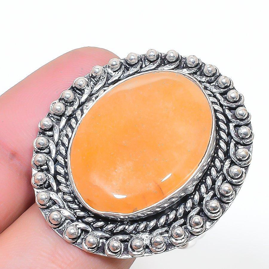 Natural Orange Aventurine Gemstone 925 Sterling Silver Jewelry Ring Size 10 AR-16889