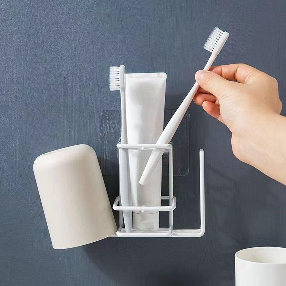 

Waterproof Mouthwash Cup Storage Rack Wall Mounted Toothpaste Organizer Toothpaste
