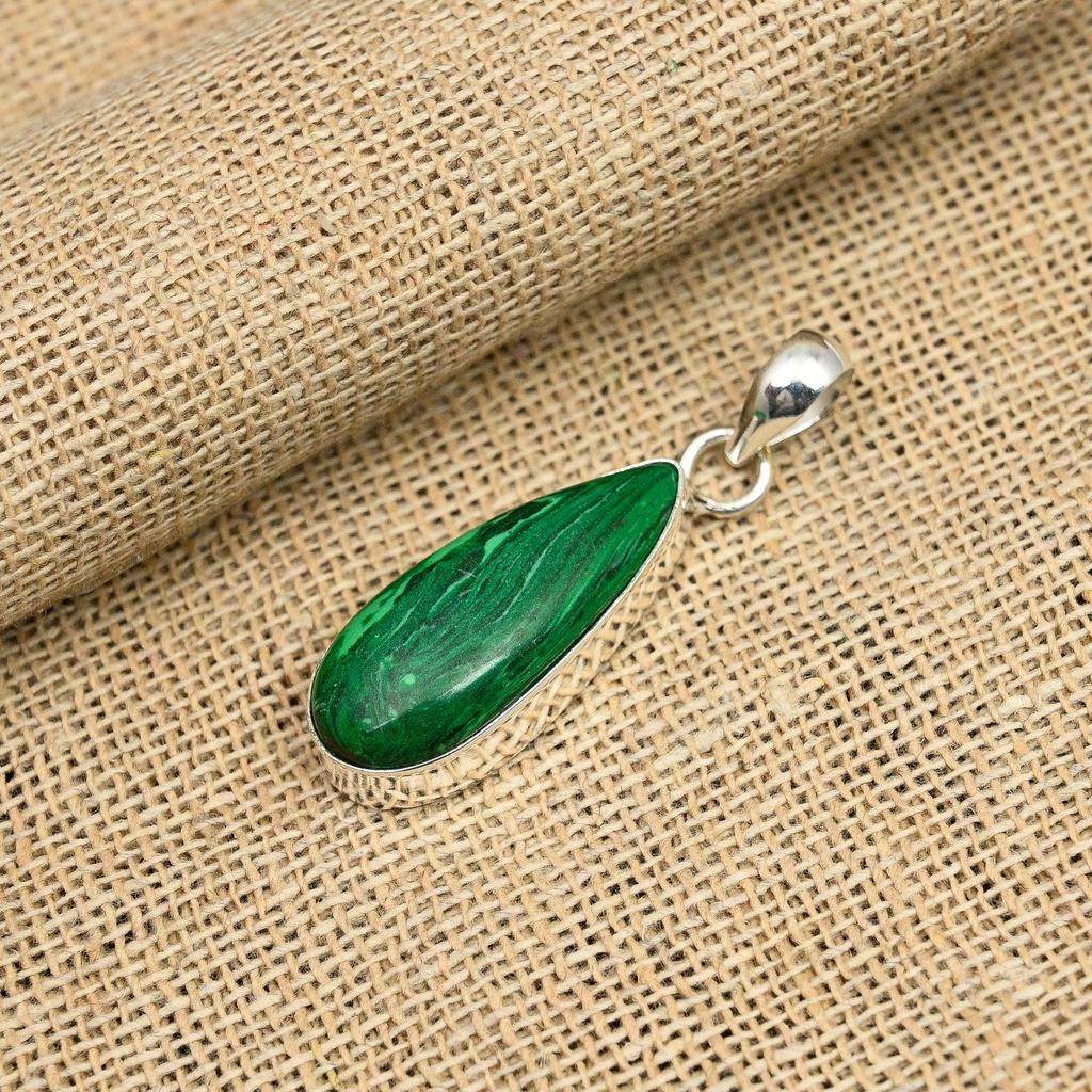 Fantastic Malachite Gemstone Handmade Jewelry 925 Sterling Silver Pendant For Wedding Gift