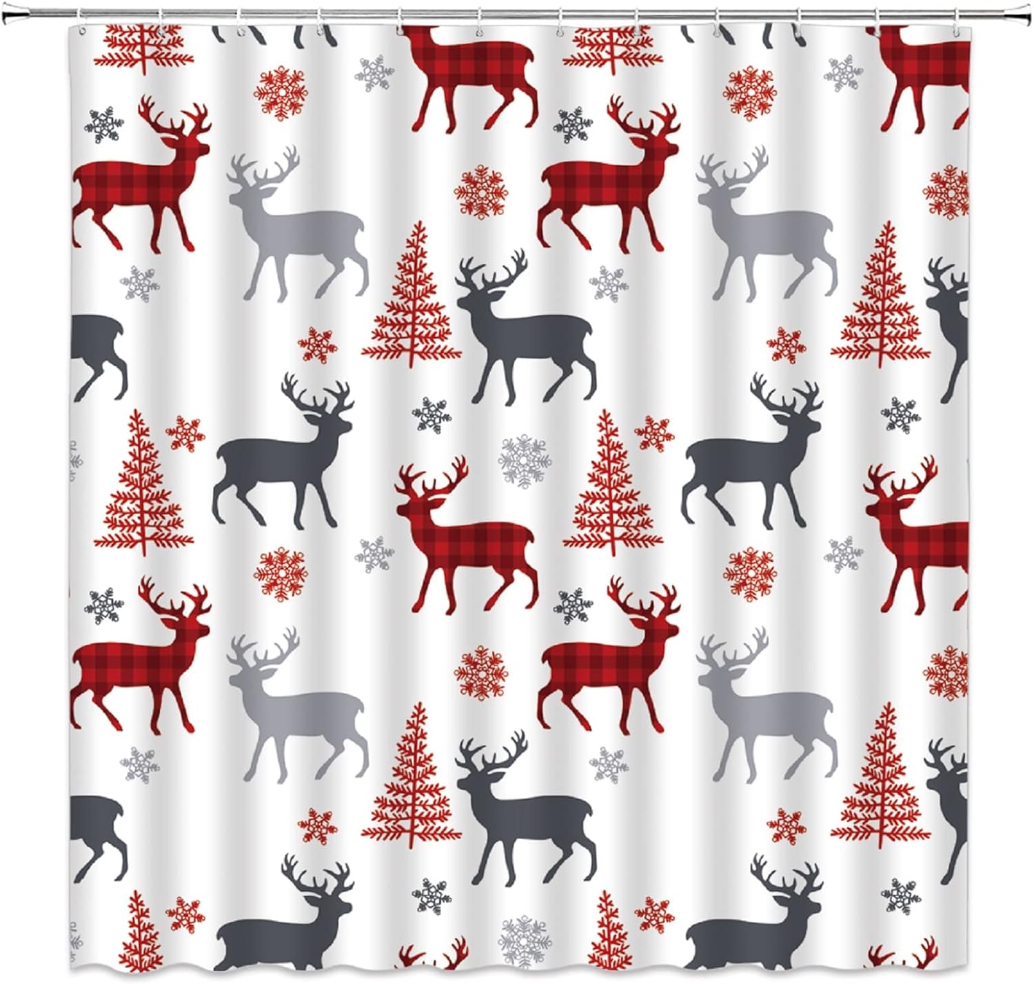 

Christmas Snowflake Shower Curtain Red Xmas Snow Winter Holiday Festival Rustic Farmhouse Vintage Country Farm Bathroom Home W60H190(CM)-1 Pcs