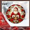 Christmas Party Glass Decorations Round Window Sticker, Stained Style, Removable Static Film Cling, Santa Claus Tree PVC Decal for Holiday Home Decor