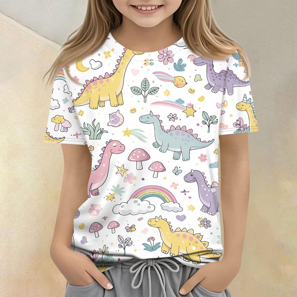 Children's Printed Round Neck Short Sleeved Casual T-shirt