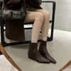 Korean version of square head slope heel soft leather short tube thin boots 2025 autumn and winter outer wear simple versatile commuter side zipper 