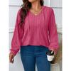 Høstbluse for kvinner Ensfarget Plus Size V-hals Hette Pit-stripe Milled Løse Langermede topper