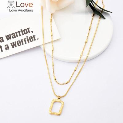 M Stainless Steel Gold Color Rectangle Pendant Necklaces For Women Double Layer ChokerFashion Gift Jewelry
