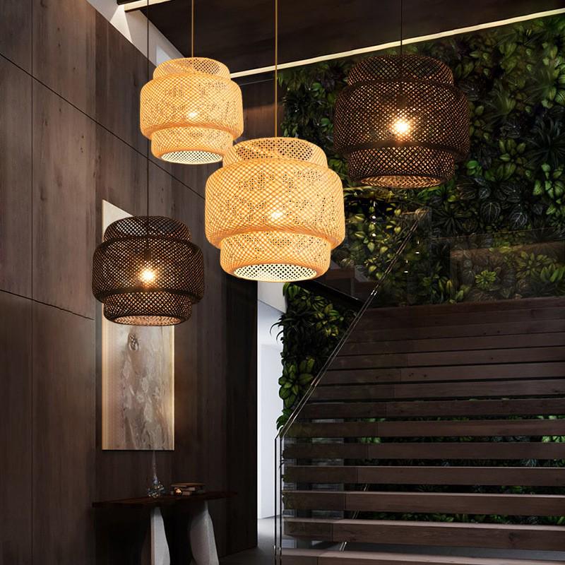 Handgefertigte Bambus-Geflecht-Pendelleuchte - Chinesischer Stil für Restaurants, Schlafzimmer, Gästehäuser & Teestuben.