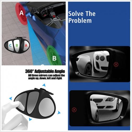 Car Left Convex Mirror Blind Spot Mirror 360° Rotation Lens Adjustable Angle 1x
