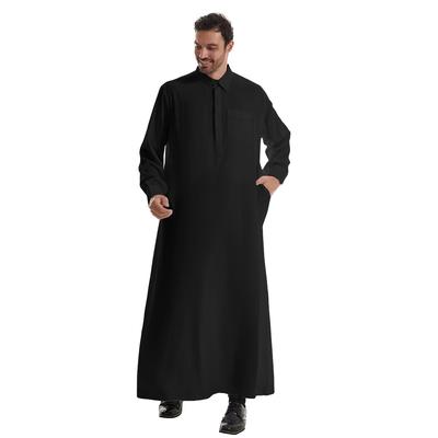 Herren Muslimisches Gewand einfarbig langärmlig POLO-Kragen Tasche locker Muslimisches Gewand
