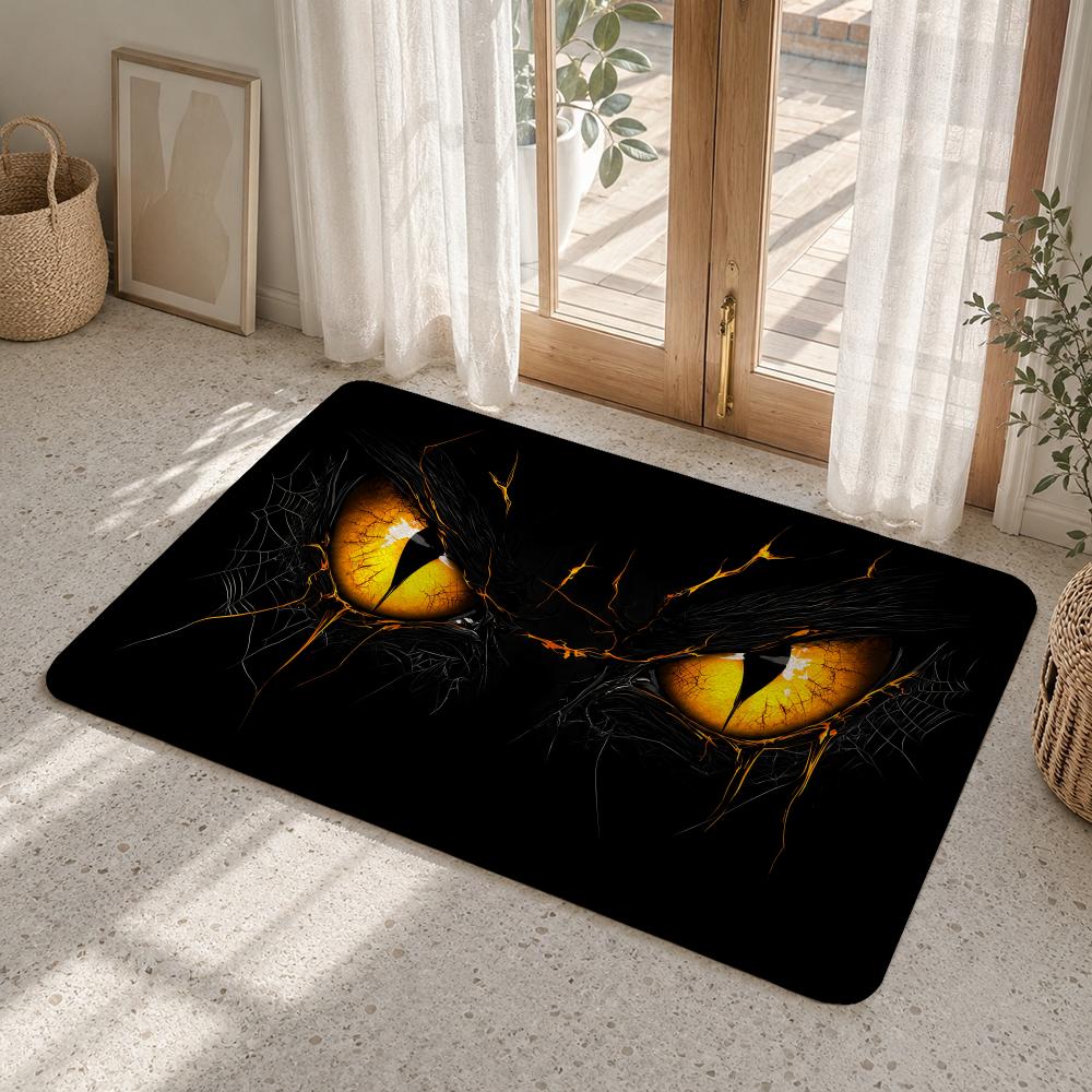 Cartoon Yellow Energy Eye Floor Mat Flannel Rug Non Slip Absorbent Soft Washable For Entryway Hallway Bathroom Kitchen Decor