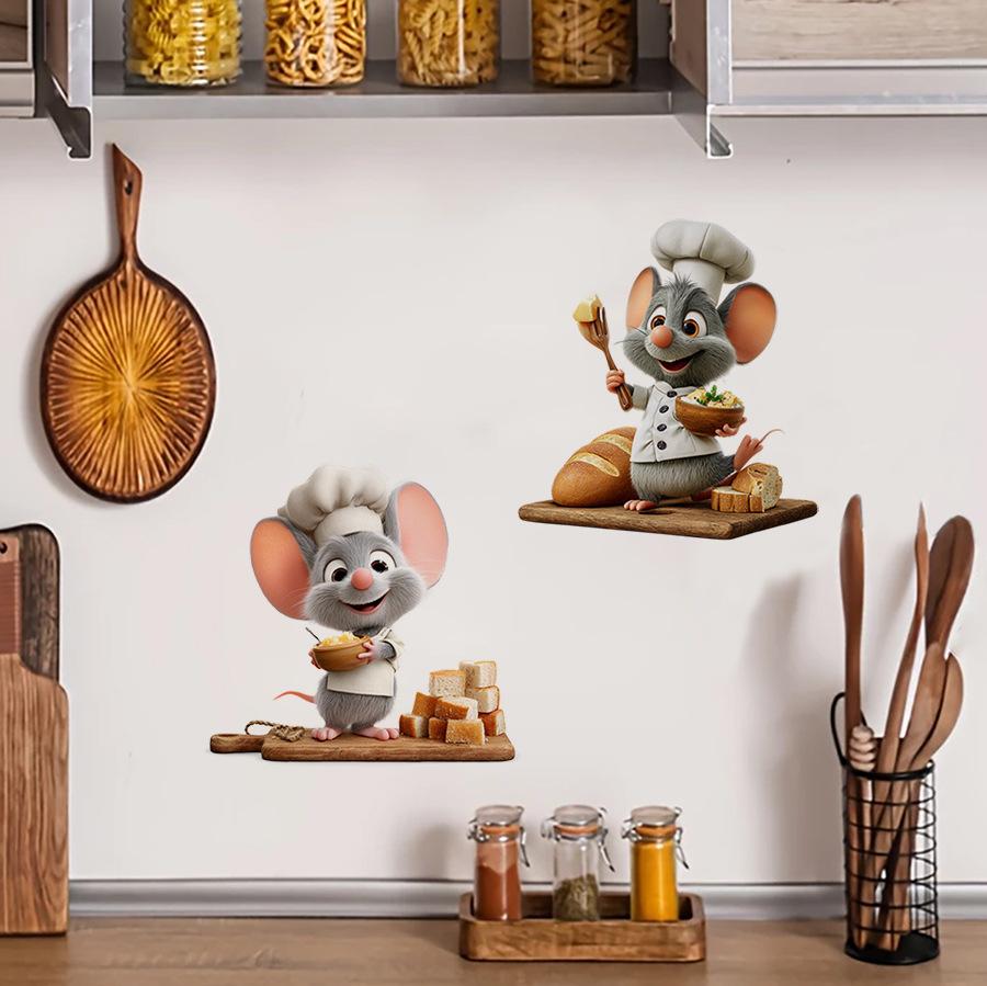 Self-adhesive Funny Chef Mouse Wall Stickers No Glue for Kitchen Dining Room Decor