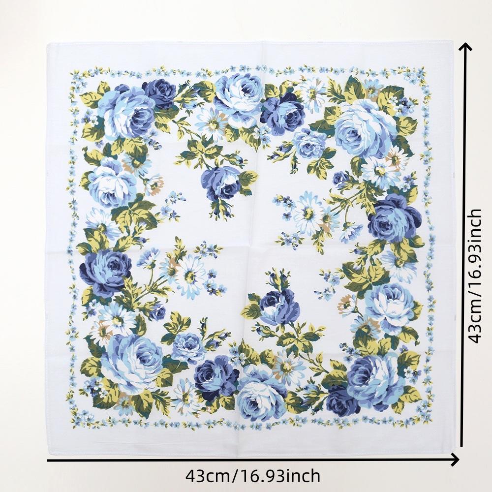 6Pcs Ladies Cotton Printed Handkerchief Vintage Nostalgic Thin Absorbent Sweat Wipe Flower 43cm