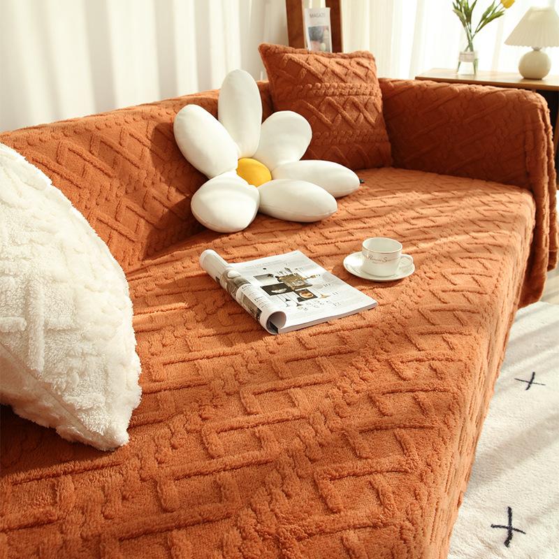 Modern Solid Color Winter Lamb Wool Sofa Towel Thicken Plush Soft and Smooth Sofa Covers for Living Room Anti-slip Couch Cover