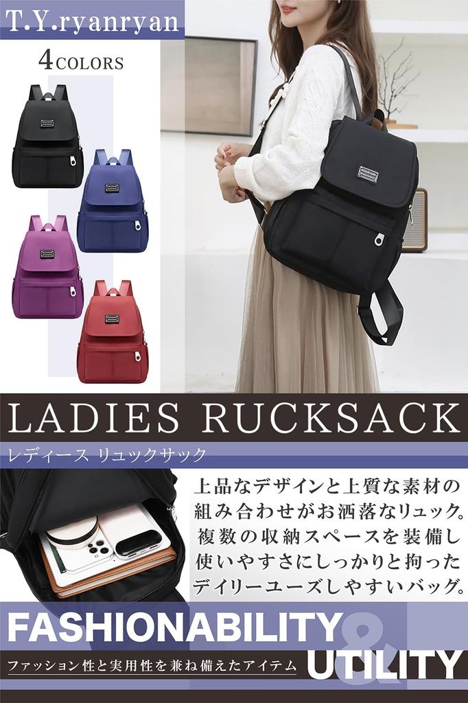 Lightweight A4 Nylon T.Y.ryanryan Women's Small, Backpack, Size, Water-Repellent, Two-Layer (Black)