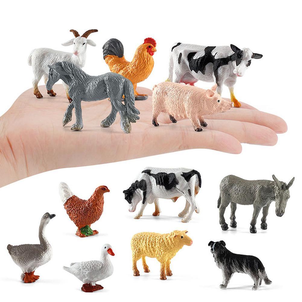 12pcs Mini Farm Figurines Realistic Animal Model Farm Series Cow Hen Duck Model Action Figures Poultry Animals Set