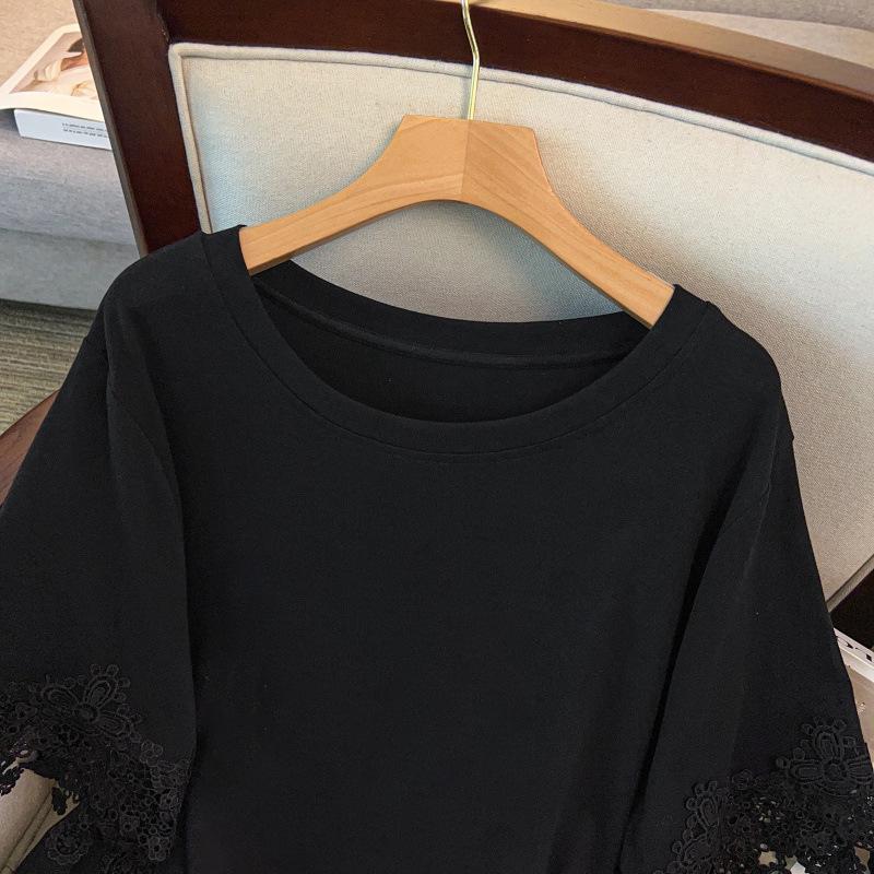 Plus Size Women's Loose Round Neck Mid-Length Short Sleeve T-Shirt (Bust 150/160)