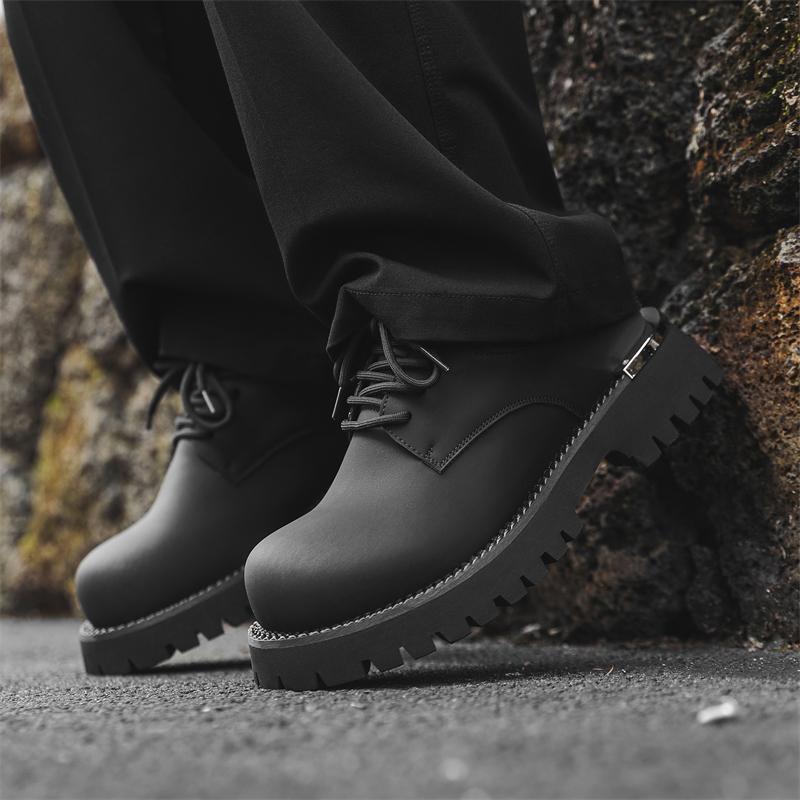 Mode Derby Schuhe mit dicker Sohle Trendige Herren Minimalistische Alltagsdesigns Outdoor-Freizeitparty Schwarz Jugend Höhenerhöhende Schuhe