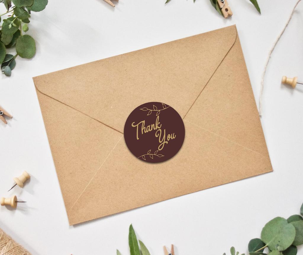 Darling Souvenir Round 45 Pcs Leaf Vines Thank You Stickers Black Wedding Envelope Seal-1.6