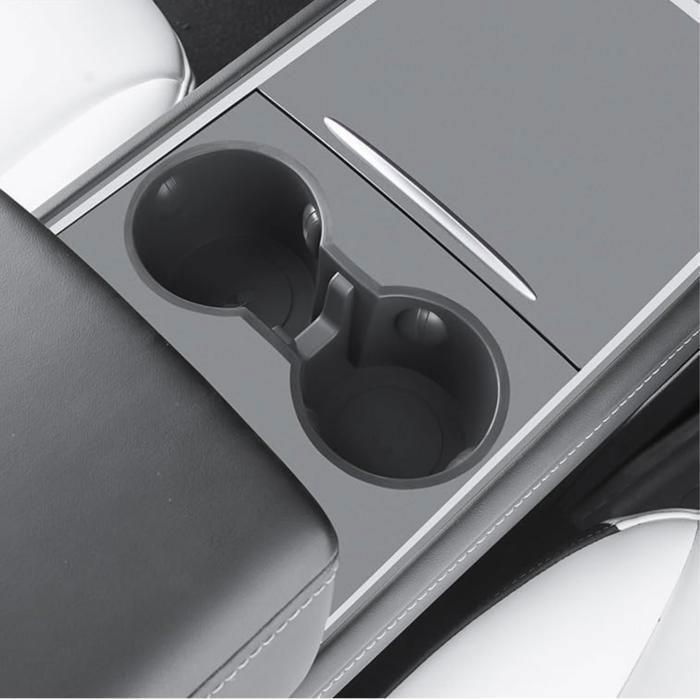 Organizer and Cup Holder - Tesla - Model Y and Model 3 - Pack of 2 - Plastic - Black