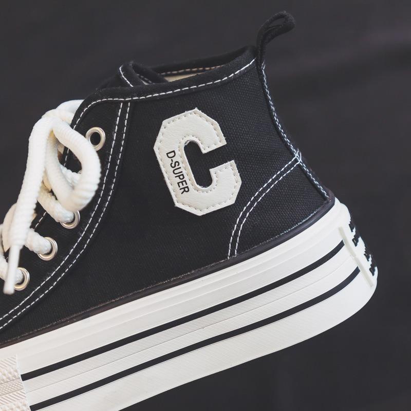 2025 Summer Women's Sneakers New Canvas Lace-Up Women's Sports Shoes Breathable Platform Sneakers Shoes White Casual Women Shoes