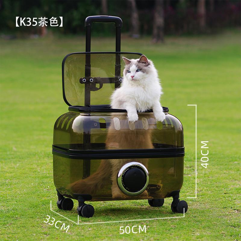 

Transparent Pet Stroller Breathable Carrier Backpack Rolling Travel Case for Cats Large Space Cat Bag Foldable Dog Trolley 50x33x40cm
