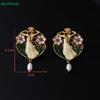 Vintage Art Nouveau Dancer Earrings – Enamel Floral Design with Freshwater Pearl Drop for Women