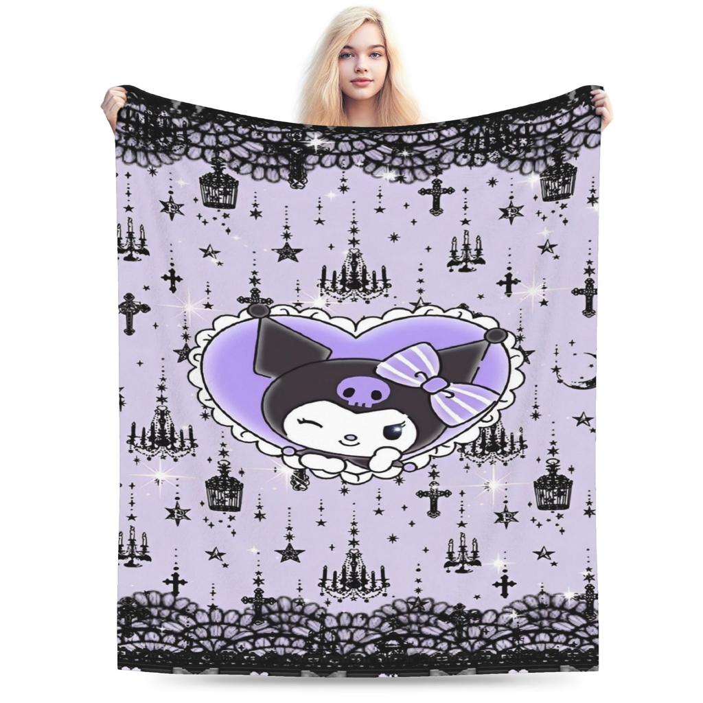 Cartoon Cool Cute Kuromi Fleece Throw Blanket Blanket for Home Outdoor Super Soft Bed Rug