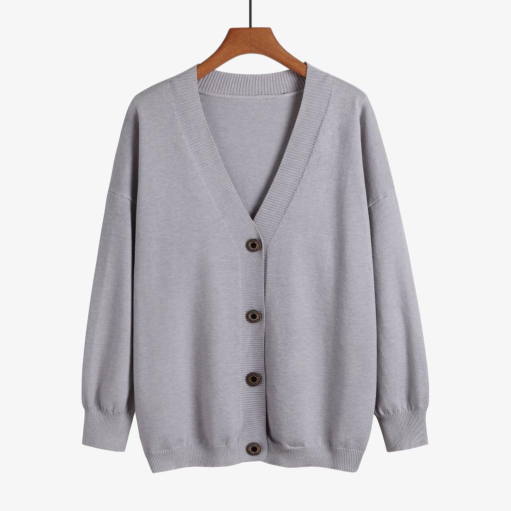 Autumn and Winter Women's Knitted Sweater Loose Lazy Wind V-neck Jacket Thickened Cardigan Popular Fat M Coat