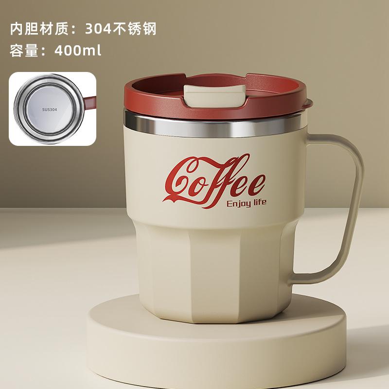 

304 Stainless Steel Double-Layer Coffee Milk Graduated Mouth Cup Creative Thermal Insulation Teacup Japanese Water Cup Gift 400ML [Mug]
