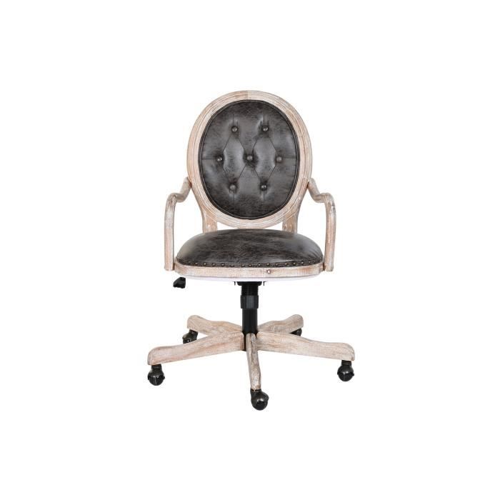 Chaise de bureau - Vintage - Blanc et Marron - Design ergonomique - Réglable en hauteur - A roulettes