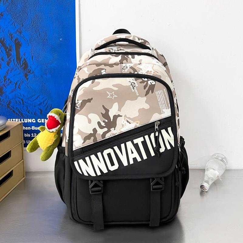 Schoolbag Japanese ins trendy cool American retro contrasting colors versatile large-capacity schoolbag male junior high school student backpack