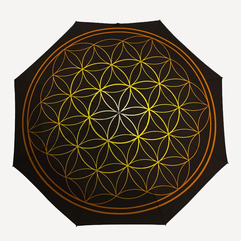 Golden Flower of Life - Sacred Geometry, Cars, or Any Smooth SurfaceUmbrella, Portable 3-Fold Umbrella for Men & Women,Christmas Gift ES68