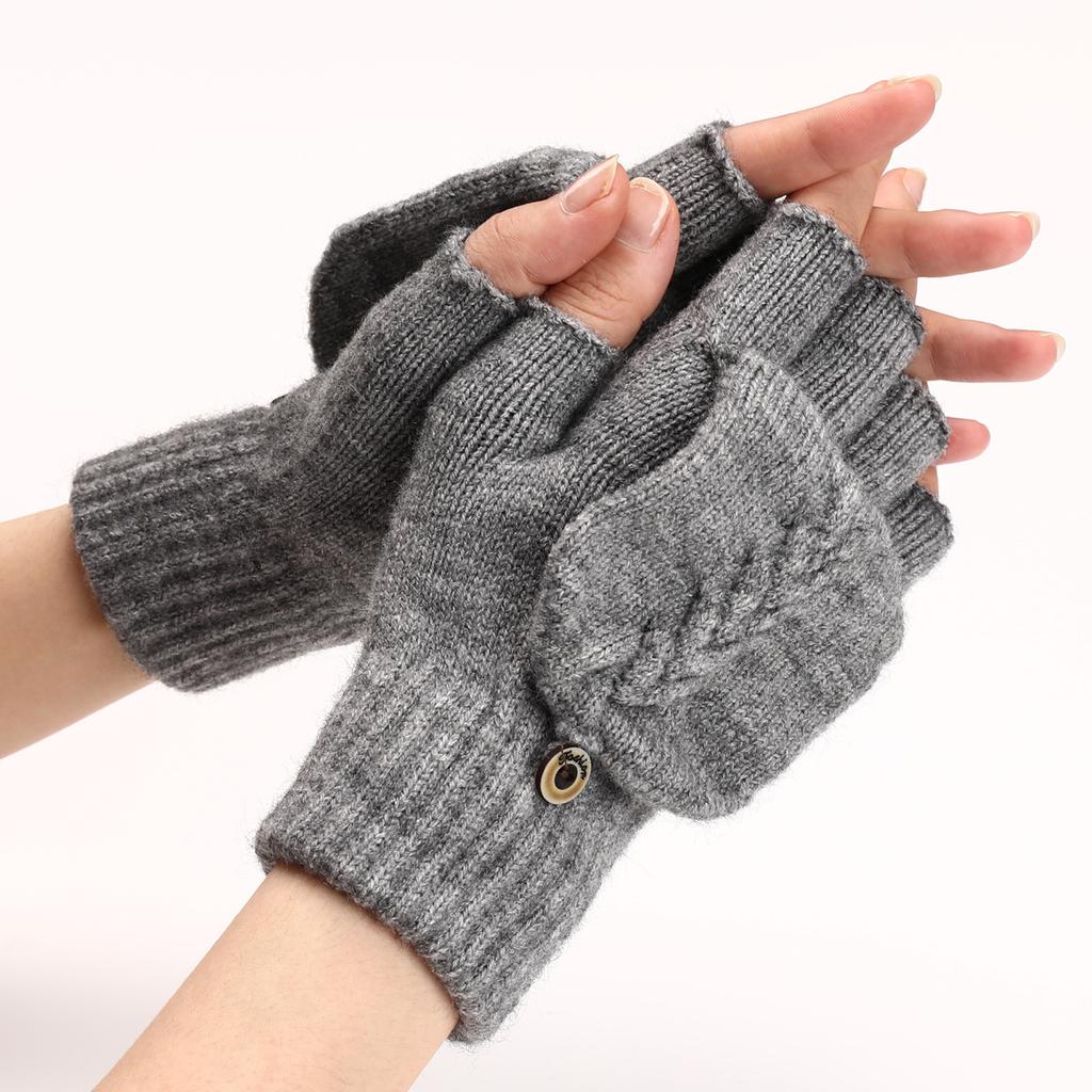 Nuevos Guantes Cálidos de Lana de Medio Dedo con Tapa Abatible Bordados para Hombre y Mujer Otoño e Invierno para Escribir Cubrebrazos Tejidos sin Dedos