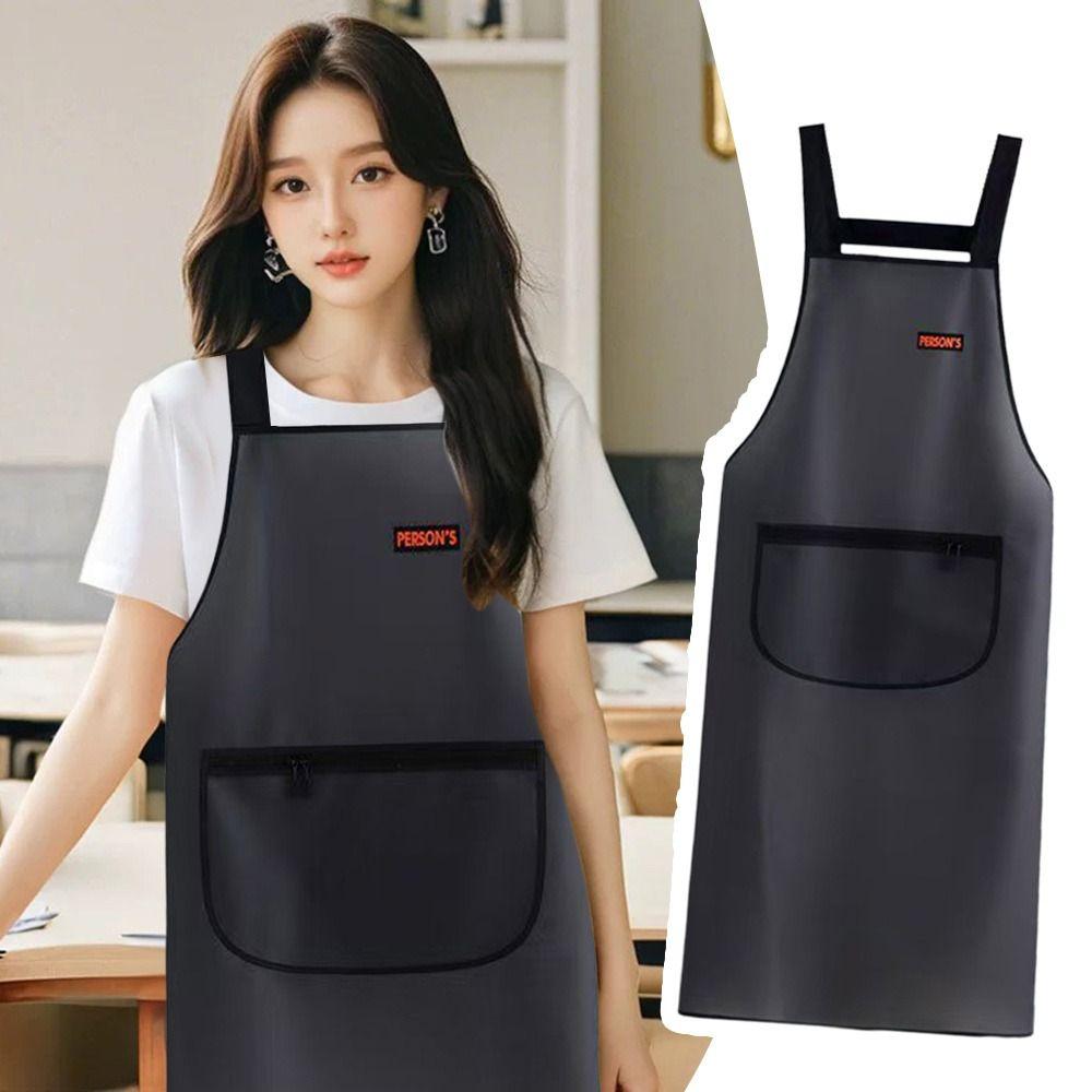 PU Kitchen Apron Waterproof Cleaning Aprons Thickened Work Apron  Unisex