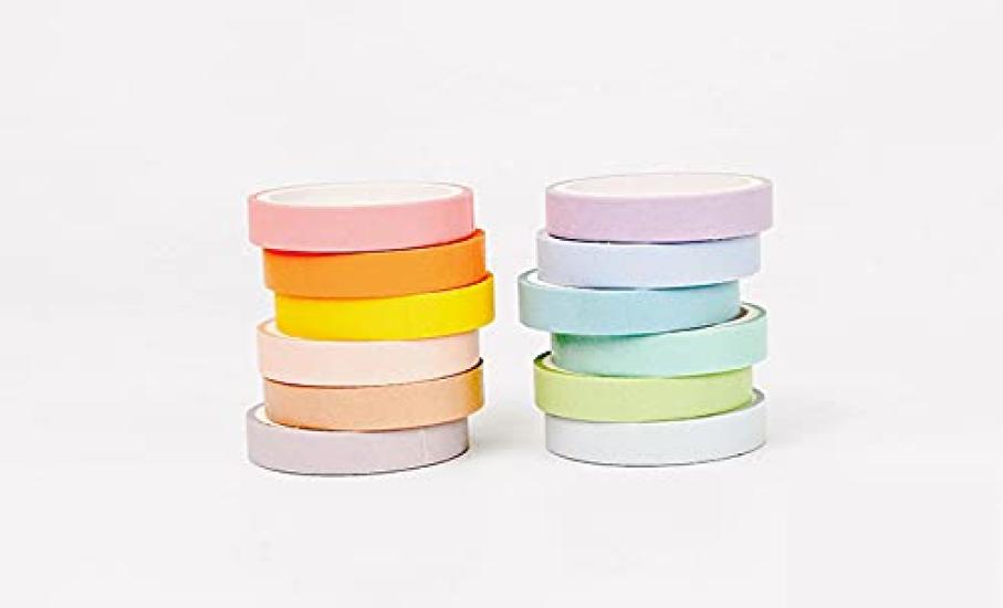 YUBX Masking Macaron Washi Low Saturation for DIY Gift and Gift Decorations Tape, 12-Piece Set, Tape, Colors, Crafts, Journals, Planners, Scrapbooks,