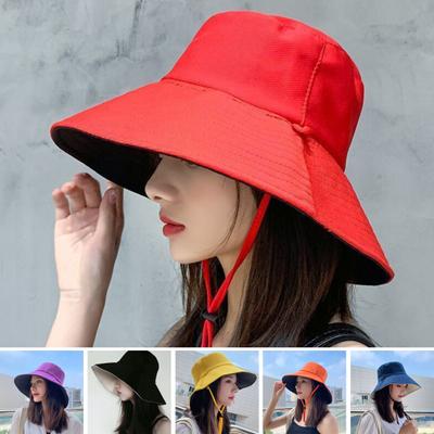 Sun Hat Solid Color Double-layered Big Sunscreen Basin Hat for Outdoor