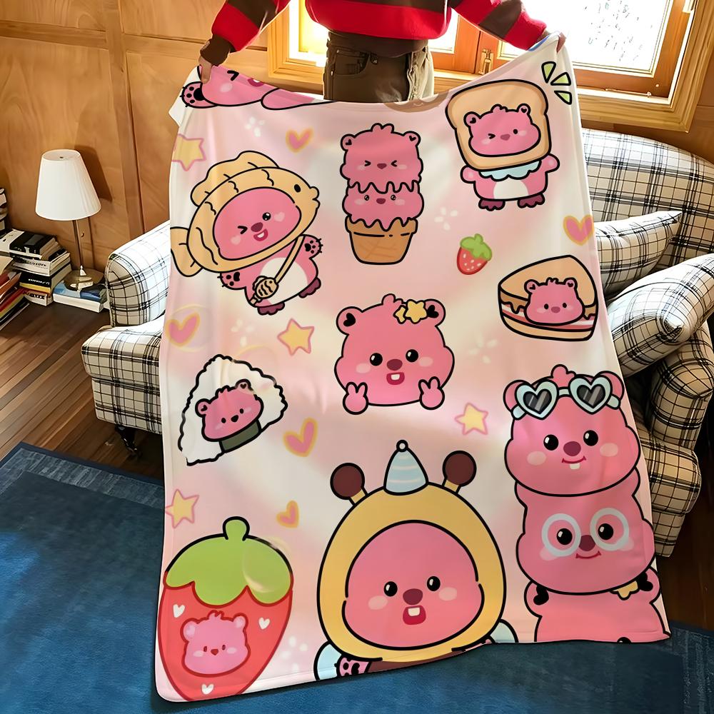 Cartoon L-Loopy Throw Flannel Cozy Print Blanket, Portable, Durable Machine Washable Cute Cool