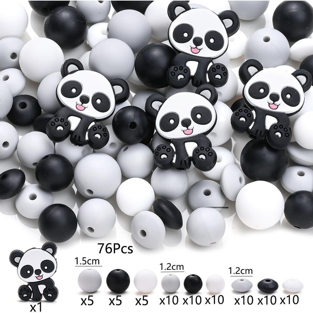 

76Pcs DIY Infant Chew Nursing Teether Goods Toy Pacifier Chain Making Accessories New Cartoon Panda Baby Silicone Teether Beads
