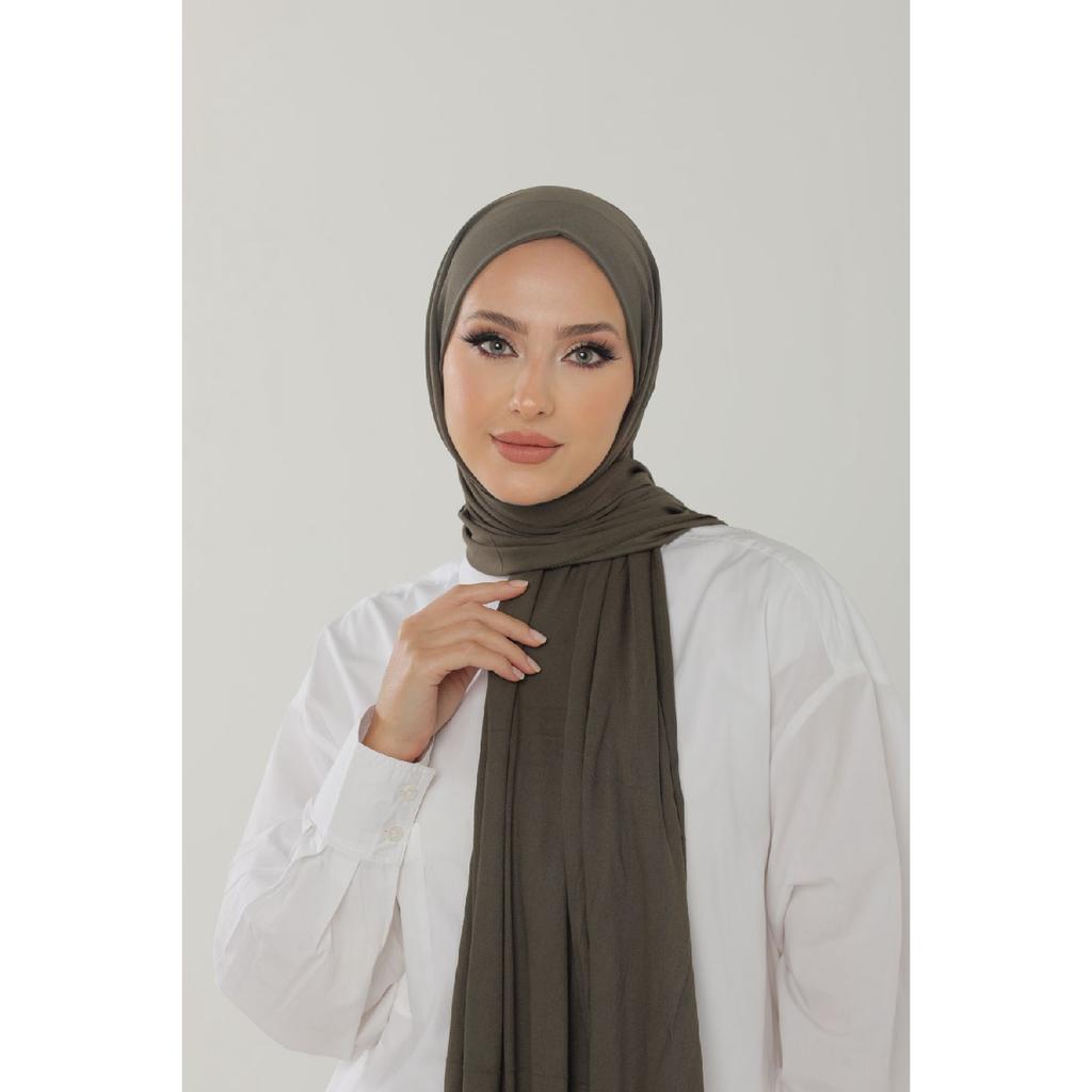 Șal negru din bumbac pieptănat de lux - șal hijab din lycra din jerseu pentru femei