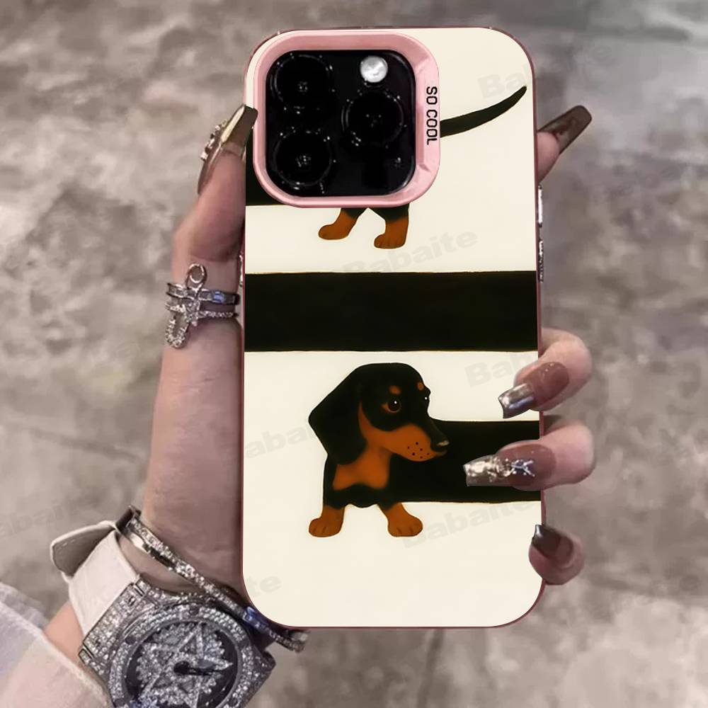 Dachshund Black Stripe Desigh Phone Case For iPhone 17 16 15 14 Plus 11 12 13 Pro Max X XR 17 Air 16E Electroplate Matte Cover