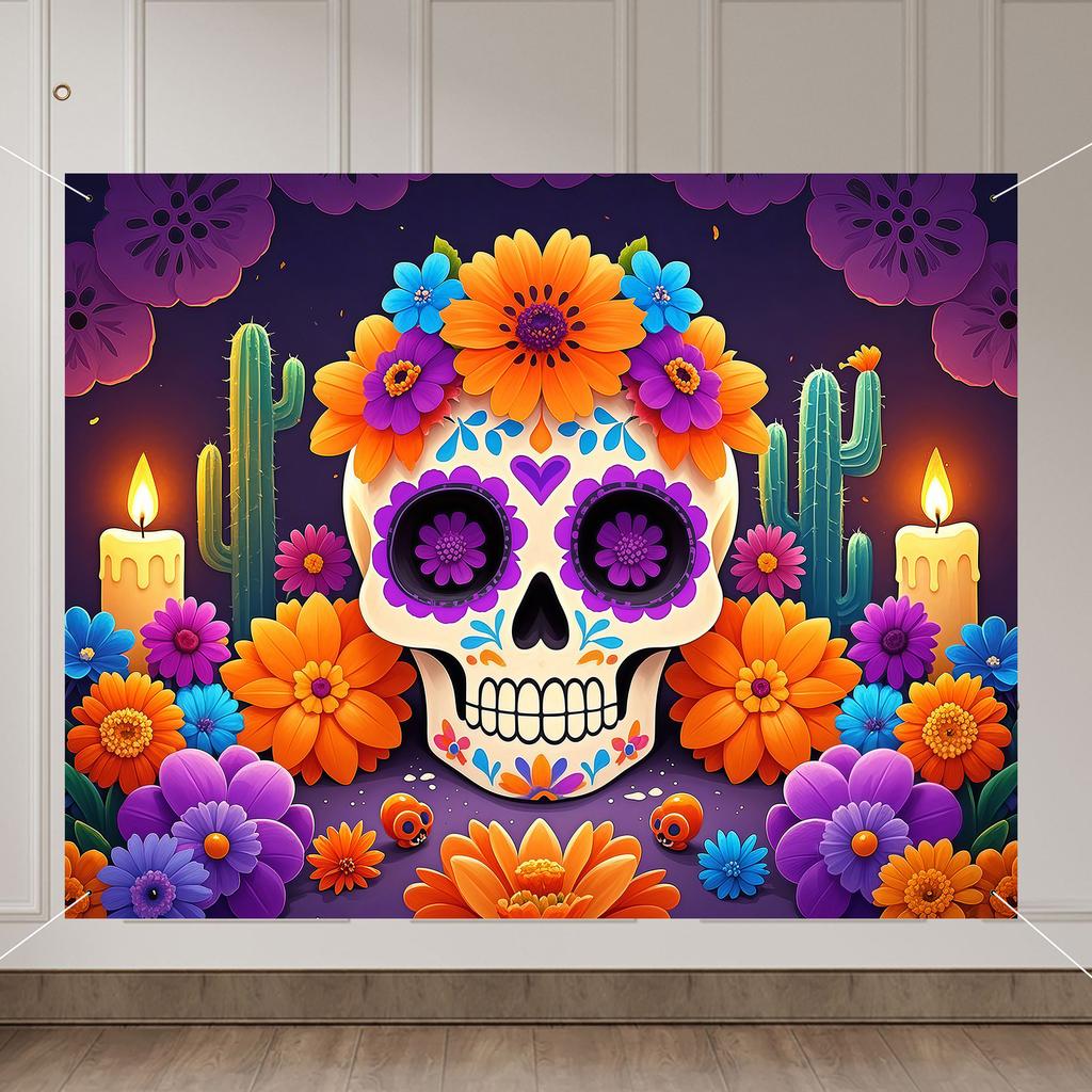 1 piece, made of polyester, with a Mexican Day of the Dead theme background fabric, for family gatherings decoration
