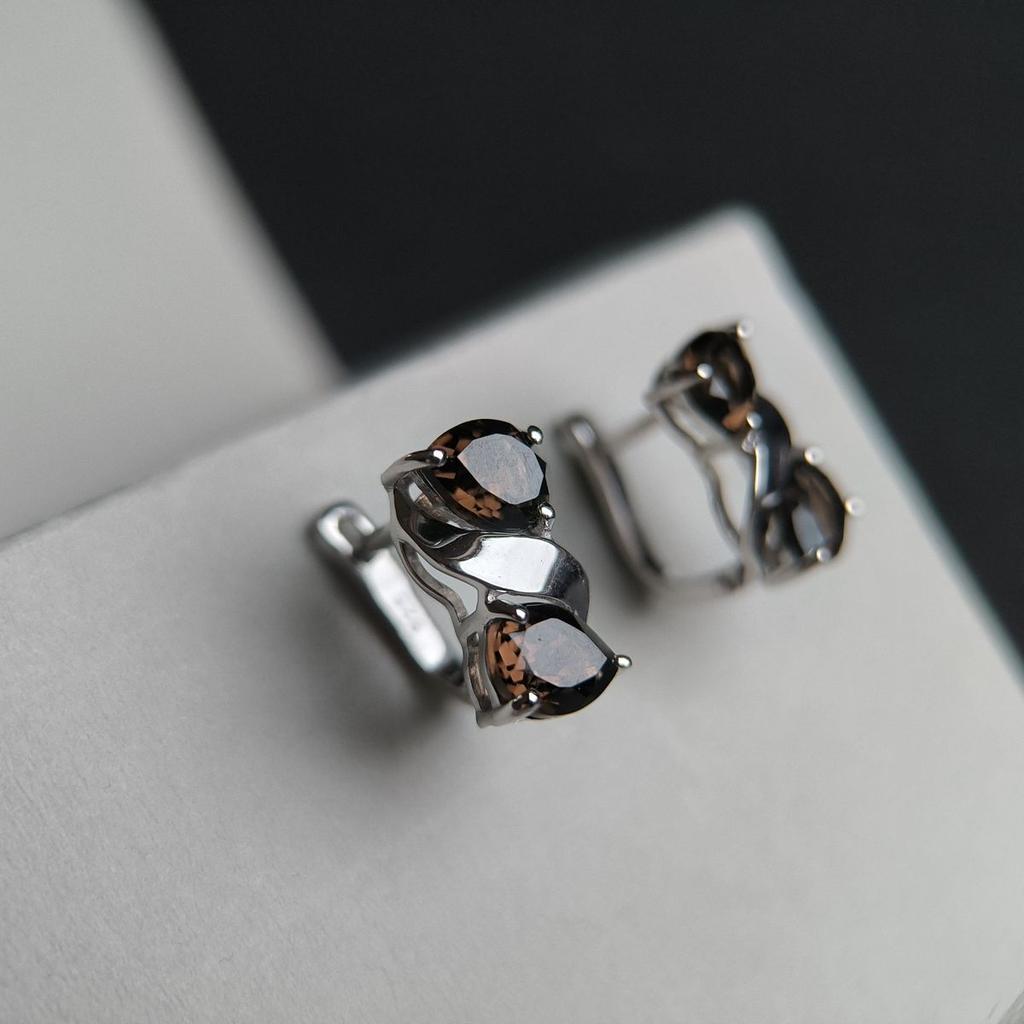 Silver Earrings with Natural Rauchtopaz (smoky Quartz) 3.842ct (2178880)