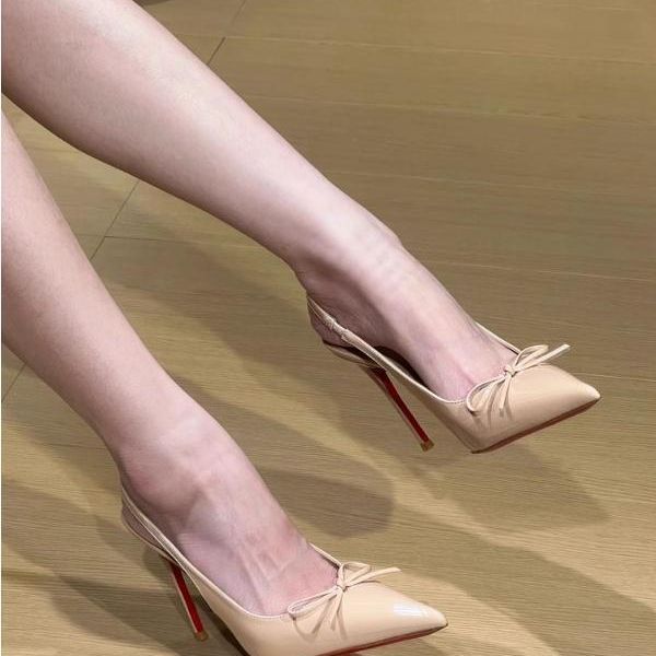 Daily Beautiful High Heels Women'S Summer Patent Leather Pointed Head Thin Heel Shallow Mouth Sexy Single Shoes Bow Sandals