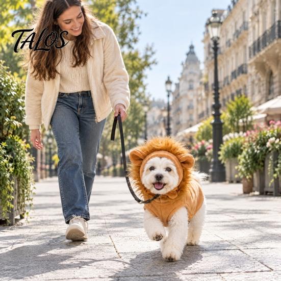 Soft Polyester Dog Pullover Lion Mane Costume, Costume Fleece Sweater Set, Adjustable Chin Small Cord, 3D Ears Hood, Halloween Cosplay for Pug Pitbull