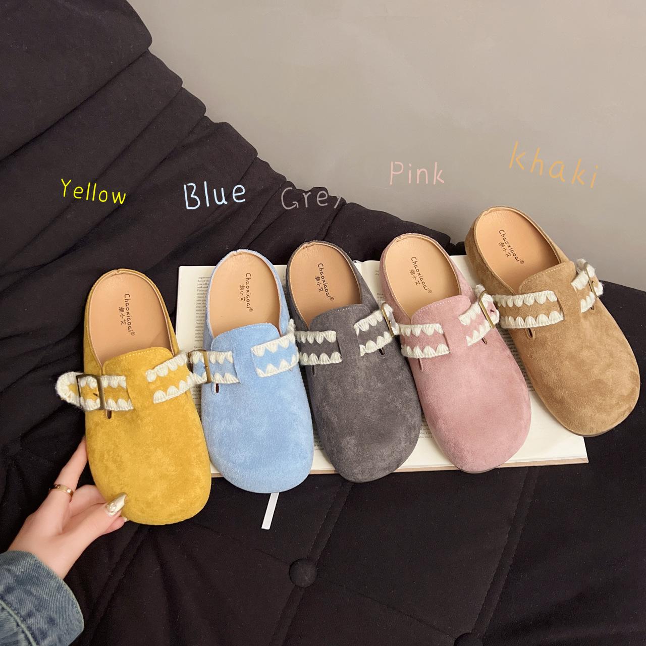 Inner heightening belt buckle women s shoes spring new comfortable and versatile solid color casual half-drag women s shoes 40 4667₽