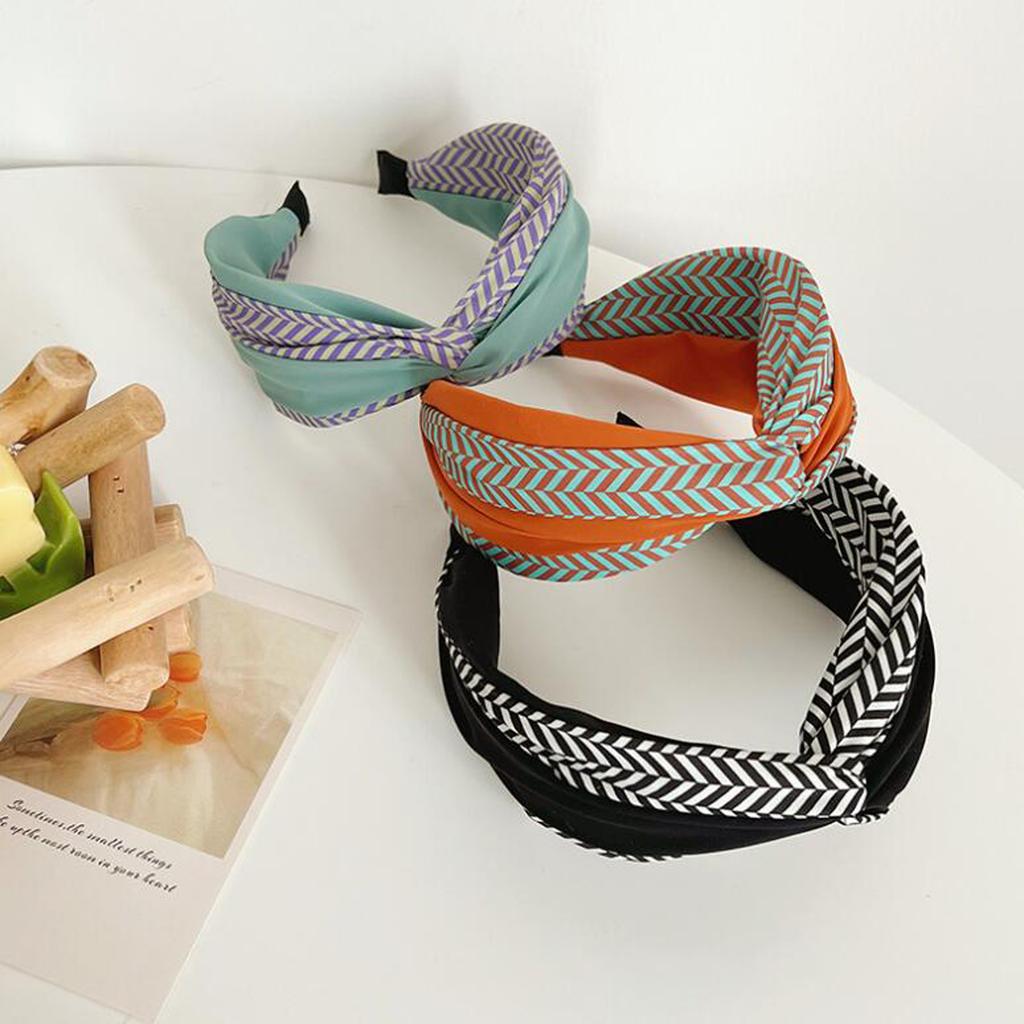 PROLY Ny Mode Dam Pannband Bred Sida Patchwork Randigt Hårband Bred Sida Korsknut Turban Vuxen Håraccessoarer