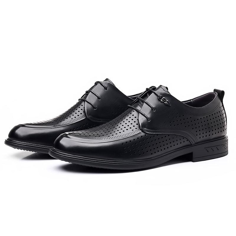 Men's summer leather shoes first layer cowhide business dress pointed hollow men's shoes breathable high-end leather casual shoes